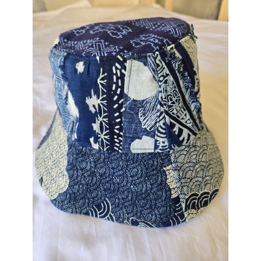 Sashiko Bucket Hat Y2K Indie Patchwork Bucket Hat Boho Festival Artsy Blue Asian - Picture 2 of 5